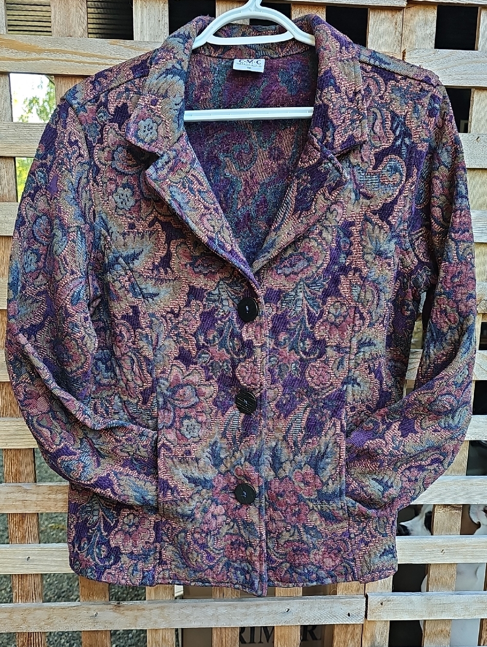 Vintage Women's Floral Jacquard Blazer Jacket in Purple Multi